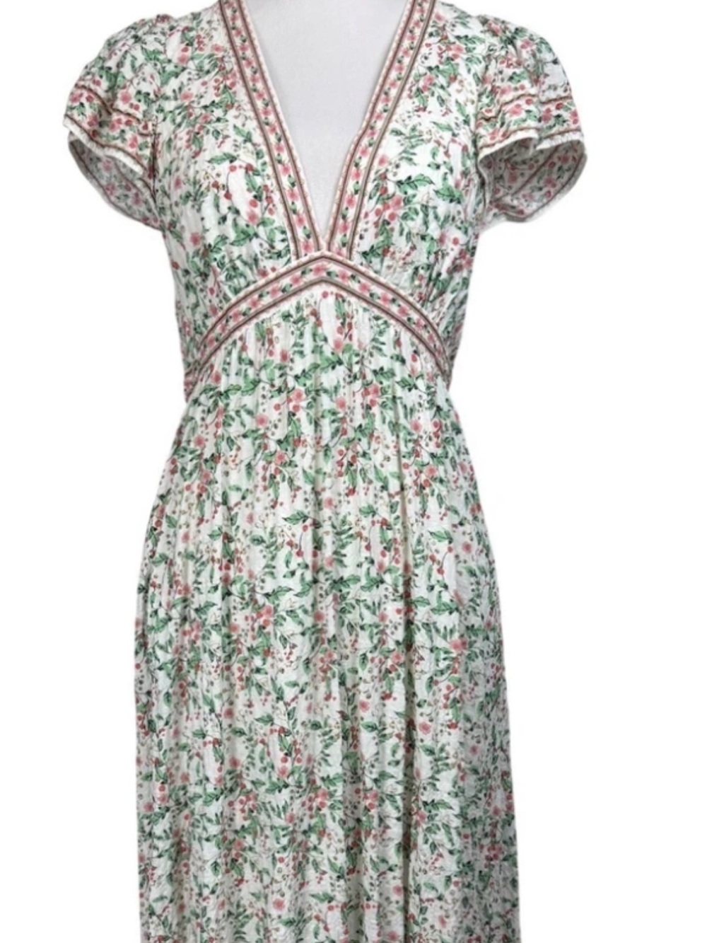 Max Studio White Floral Maxi Dress with Pink and Green Accents